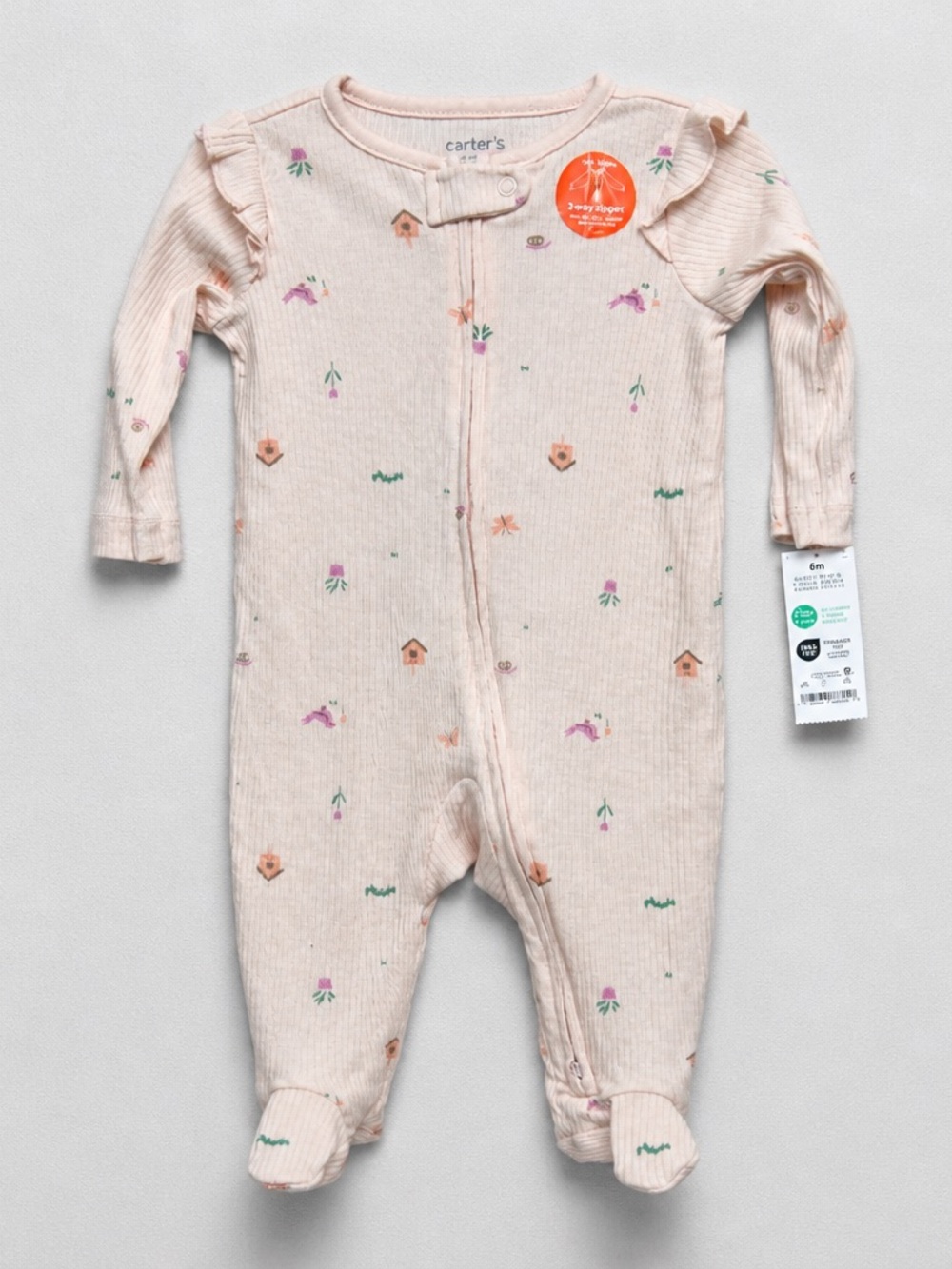 Carter's Light Pink Floral & Birdhouse Footed One-Piece size 6 months NWT